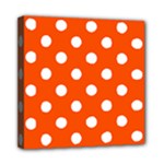 Polka Dots - White on Tangelo Orange Mini Canvas 8  x 8  (Stretched)