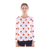 Polka Dots - Tangelo Orange on White Women s Long Sleeve T-shirt