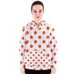 Polka Dots - Tangelo Orange on White Women s Zipper Hoodie
