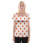 Polka Dots - Tangelo Orange on White Women s Cap Sleeve Top