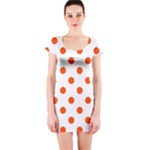 Polka Dots - Tangelo Orange on White Short Sleeve Bodycon Dress