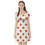 Polka Dots - Tangelo Orange on White Short Sleeve Skater Dress