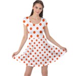 Polka Dots - Tangelo Orange on White Cap Sleeve Dress