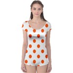Polka Dots - Tangelo Orange on White Boyleg Leotard (Ladies)