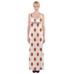 Polka Dots - Tangelo Orange on White Maxi Thigh Split Dress