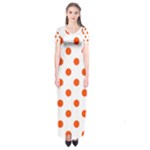 Polka Dots - Tangelo Orange on White Short Sleeve Maxi Dress