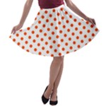 Polka Dots - Tangelo Orange on White A-line Skater Skirt