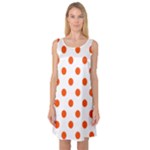 Polka Dots - Tangelo Orange on White Sleeveless Satin Nightdress