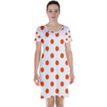 Polka Dots - Tangelo Orange on White Short Sleeve Nightdress