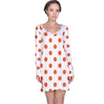Polka Dots - Tangelo Orange on White Long Sleeve Nightdress
