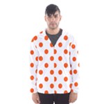 Polka Dots - Tangelo Orange on White Hooded Wind Breaker (Men)