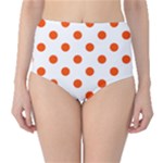 Polka Dots - Tangelo Orange on White High-Waist Bikini Bottoms