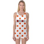 Polka Dots - Tangelo Orange on White One Piece Boyleg Swimsuit