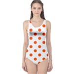 Polka Dots - Tangelo Orange on White One Piece Swimsuit