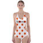 Polka Dots - Tangelo Orange on White Cut-Out One Piece Swimsuit