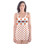 Polka Dots - Tangelo Orange on White Skater Dress Swimsuit