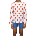 Polka Dots - Tangelo Orange on White Kid s Long Sleeve Swimwear