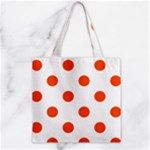 Polka Dots - Tangelo Orange on White Zipper Grocery Tote Bag