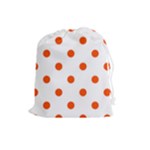 Polka Dots - Tangelo Orange on White Drawstring Pouch (L)