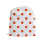 Polka Dots - Tangelo Orange on White Drawstring Pouch (XL)