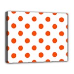 Polka Dots - Tangelo Orange on White Canvas 14  x 11  (Stretched)