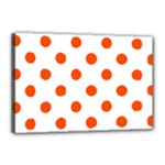 Polka Dots - Tangelo Orange on White Canvas 18  x 12  (Stretched)