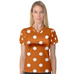 Polka Dots - White on Burnt Orange Women s V-Neck Sport Mesh Tee