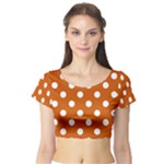 Polka Dots - White on Burnt Orange Short Sleeve Crop Top (Tight Fit)