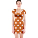 Polka Dots - White on Burnt Orange Short Sleeve Bodycon Dress