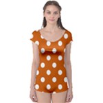 Polka Dots - White on Burnt Orange Boyleg Leotard (Ladies)