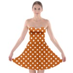 Polka Dots - White on Burnt Orange Strapless Bra Top Dress