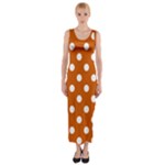 Polka Dots - White on Burnt Orange Fitted Maxi Dress
