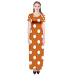 Polka Dots - White on Burnt Orange Short Sleeve Maxi Dress