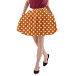 Polka Dots - White on Burnt Orange A-Line Pocket Skirt