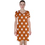 Polka Dots - White on Burnt Orange Short Sleeve Nightdress