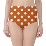 Polka Dots - White on Burnt Orange High-Waist Bikini Bottoms