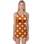 Polka Dots - White on Burnt Orange One Piece Boyleg Swimsuit