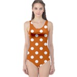 Polka Dots - White on Burnt Orange One Piece Swimsuit