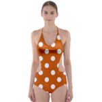 Polka Dots - White on Burnt Orange Cut-Out One Piece Swimsuit