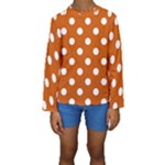 Polka Dots - White on Burnt Orange Kid s Long Sleeve Swimwear