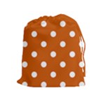 Polka Dots - White on Burnt Orange Drawstring Pouch (XL)