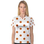 Polka Dots - Burnt Orange on White Women s V-Neck Sport Mesh Tee