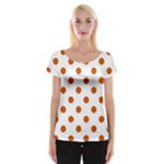 Polka Dots - Burnt Orange on White Women s Cap Sleeve Top