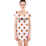 Polka Dots - Burnt Orange on White Short Sleeve Bodycon Dress