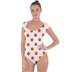 Polka Dots - Burnt Orange on White Short Sleeve Leotard (Ladies)