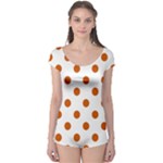 Polka Dots - Burnt Orange on White Boyleg Leotard (Ladies)