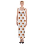 Polka Dots - Burnt Orange on White Fitted Maxi Dress