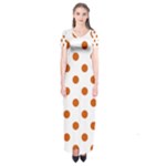 Polka Dots - Burnt Orange on White Short Sleeve Maxi Dress