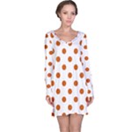 Polka Dots - Burnt Orange on White Long Sleeve Nightdress