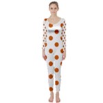Polka Dots - Burnt Orange on White Long Sleeve Catsuit